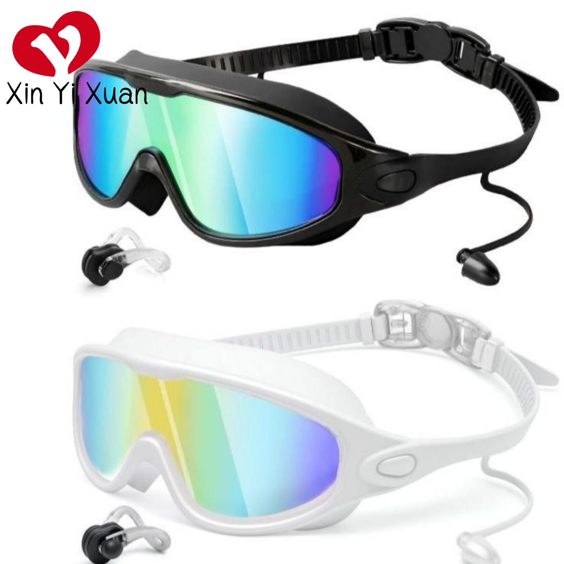 Плавательные очки с силиконовыми встроенными берушами, водонепроницаемые, противотуманные, для взрослых мужчин, рецептурные очки