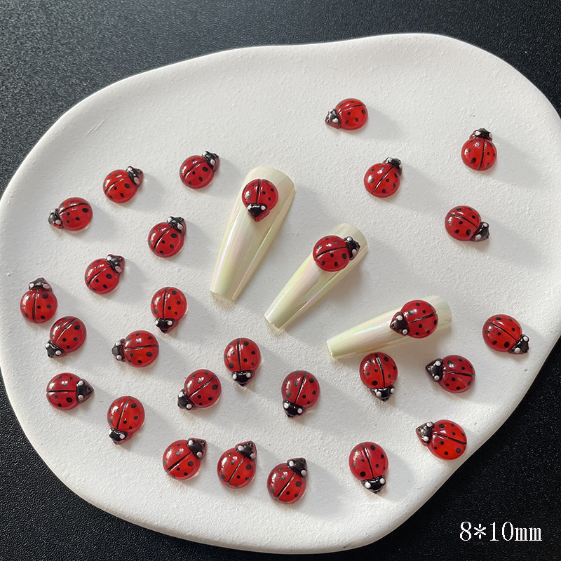 New Nail Art Jewelry Seven-Star Ladybug Cute Cartoon Beetle Mini Artificial Insect Stereo Nail Decoration Diamond