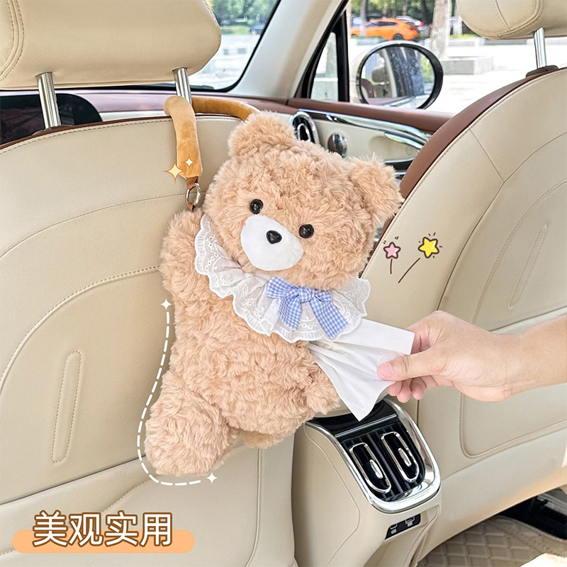 Новая картонная коробка для салфеток с плюшевым медведем, милая висячая коробка для салфеток в автомобиле, интерьерное украшение, висячая сумка для салфеток
