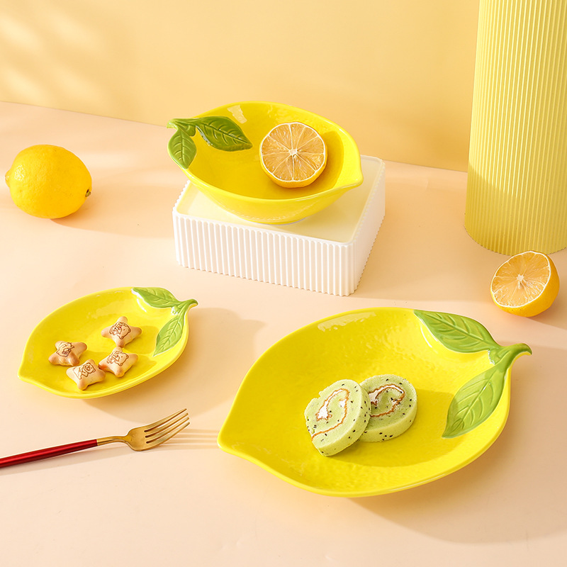 Cartoon cute lemon tableware household creative ceramic high-looking fruit plate salad dessert bowl plate combination