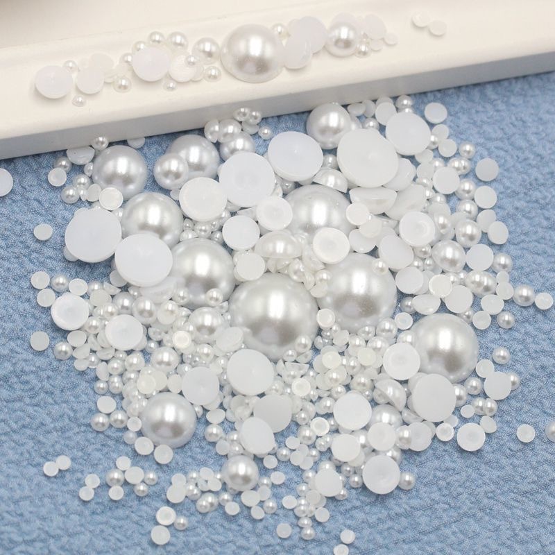 Semi-Circular Pearl Off-White Pure White Japanese Style Manicure Jewelry Decorative Small Accessories Flats Bottom Patch Size Mixed Without Color