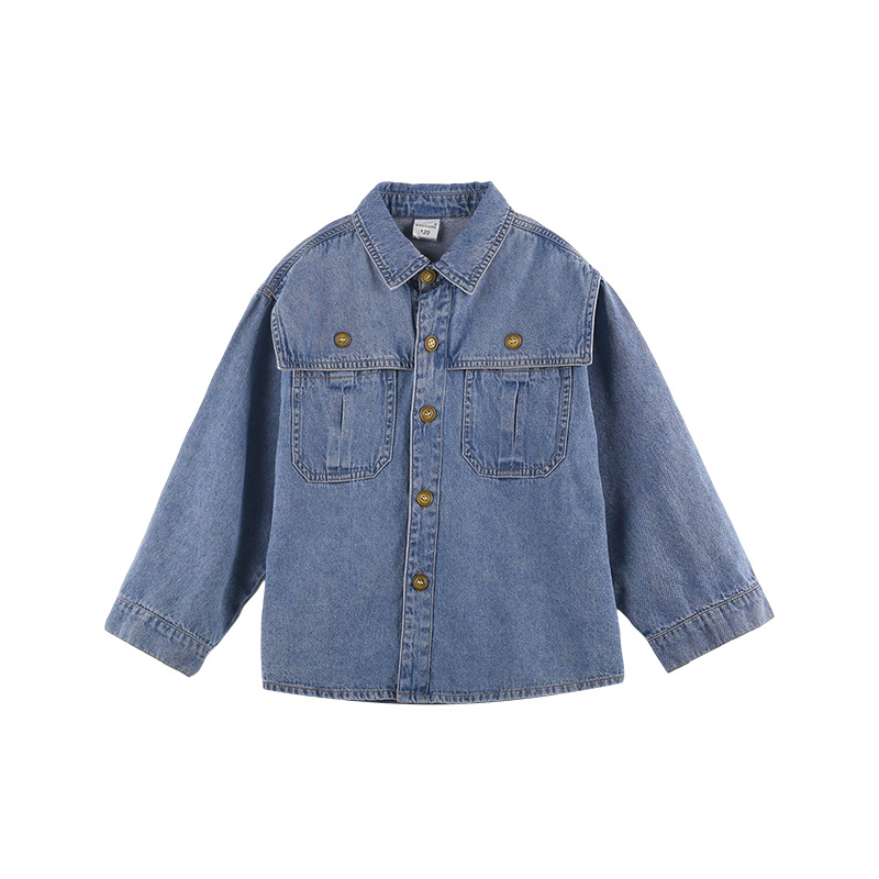 [Big Sale Style] Korean Denim Shirt Tops for Boys and Girls, Spring Clothes, Children's Baby Tops, Fashionable Shirts