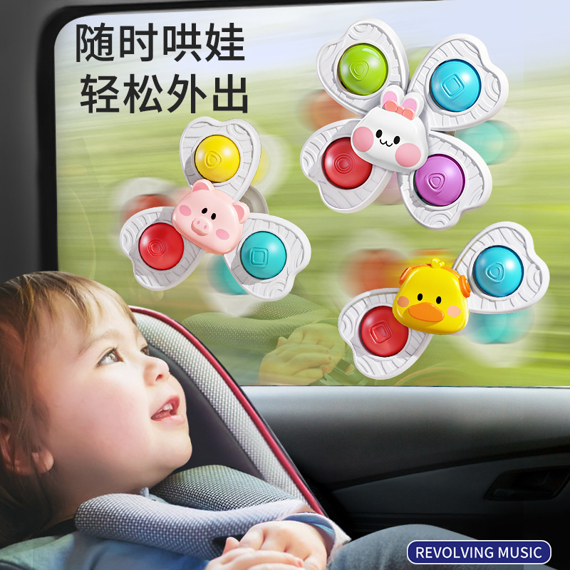 Cross-border baby table cartoon sucker spin gyro music baby can chew 0-1-year-old educational toys