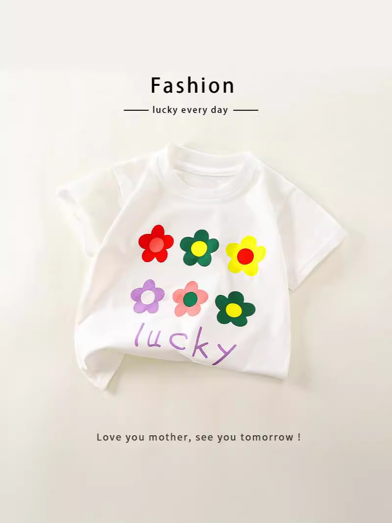 Children's Short-Sleeved Pure Cotton Summer New Style 25 Baby Girl Short-Sleeved T-Shirt Cartoon Girl Short-Sleeved Sweet Single Top Kidsren's Clothing