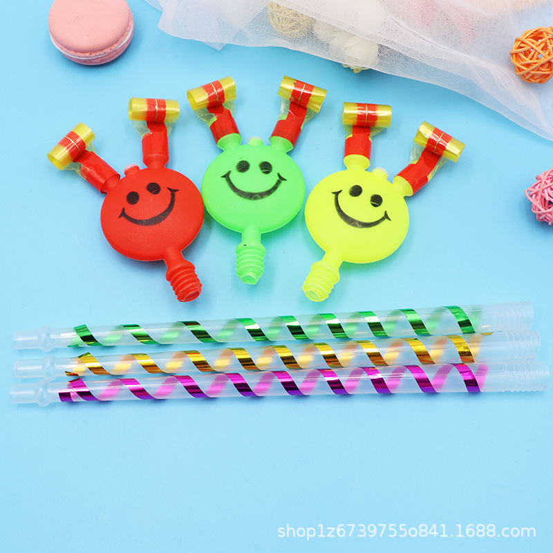 Children's large smiley face Horn birthday Dragon whistle roll whistle party school push creative fun toys wholesale
