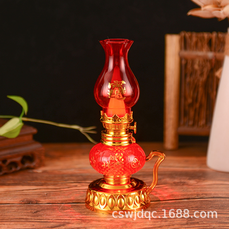 Changsheng csLED Oil Lamp Buddha Front Supply Lamp Nafu Lamp Plastic Longevity Lamp Wedding Red Electric Candlestick Buddha Supplies