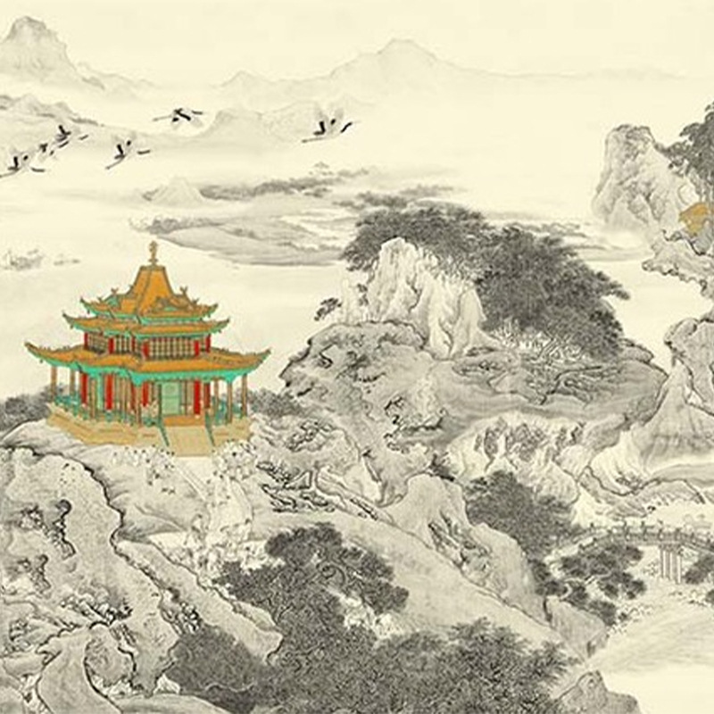 Song's Aesthetic Personalized Custom Mural Hanging Painting Landscape Painting Decorative Painting Background Wall Painting Home Decoration Work Sample Customization