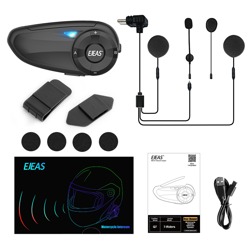 Ejeas Manufacturer Two-Person Switching 7-Person Connection All-Dual Motorcycle Helmet Bluetooth Walkie-Talkie Q7 Single Package