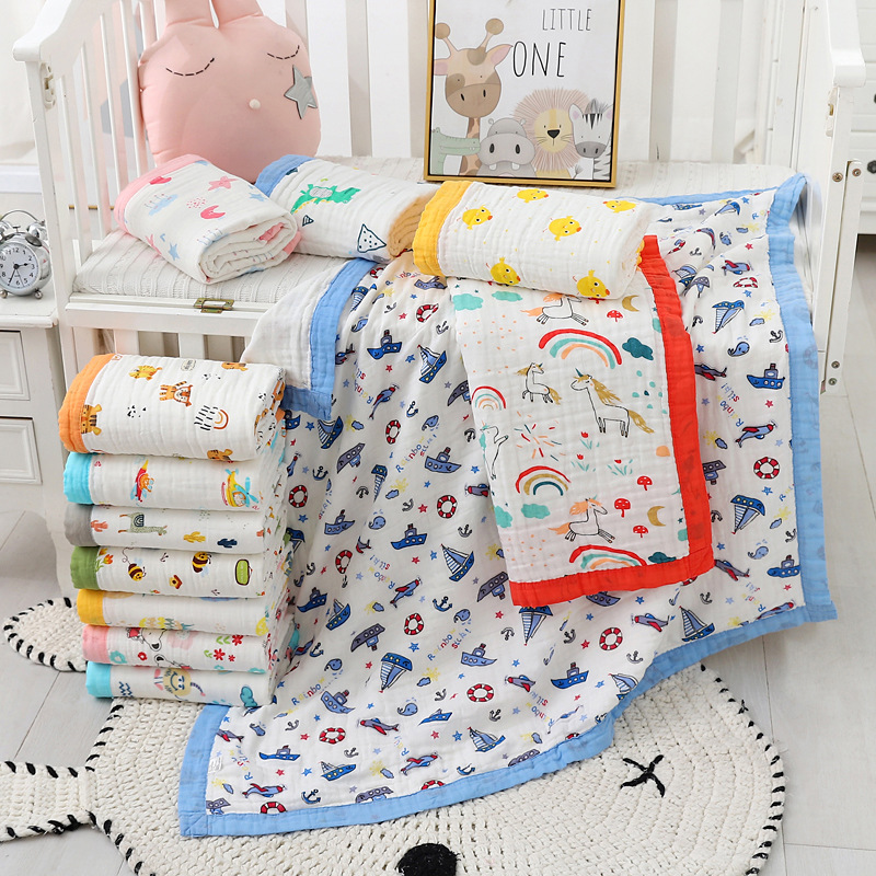 Children's bath towel cover blanket children's quilt six-layer cotton gauze baby products gauze kindergarten baby cartoon bath towel