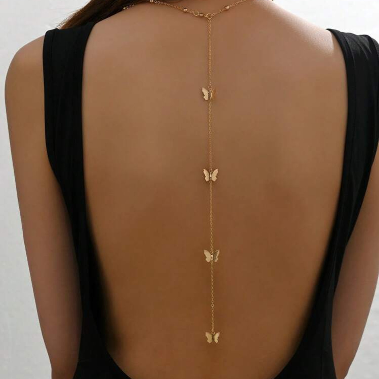 European and American Cross-border Alloy Sexy Back Chain Necklace Fashion Simple Butterfly Pendant Body Chain Women's Long Necklace Jewelry