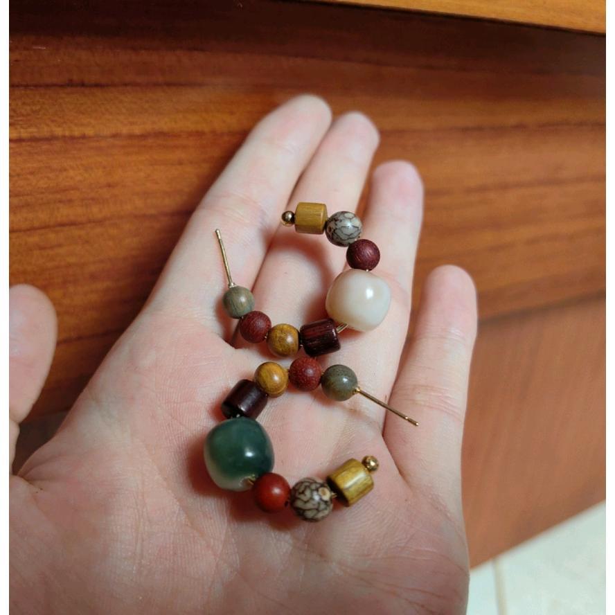 Natural Museum Original Design Trendy Earrings Vintage Natural Stone Sandalwood Bodhi 14K Gold Retro Women's Earrings