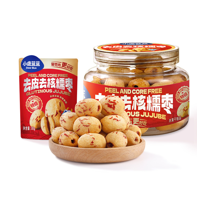 Xiaolu Lanlan Peeled and Pitted Glutinous Dates Xinjiang No-Wash Gray Dates Bagged Canned Snacks Jujube Healthy Ready-To-Eat