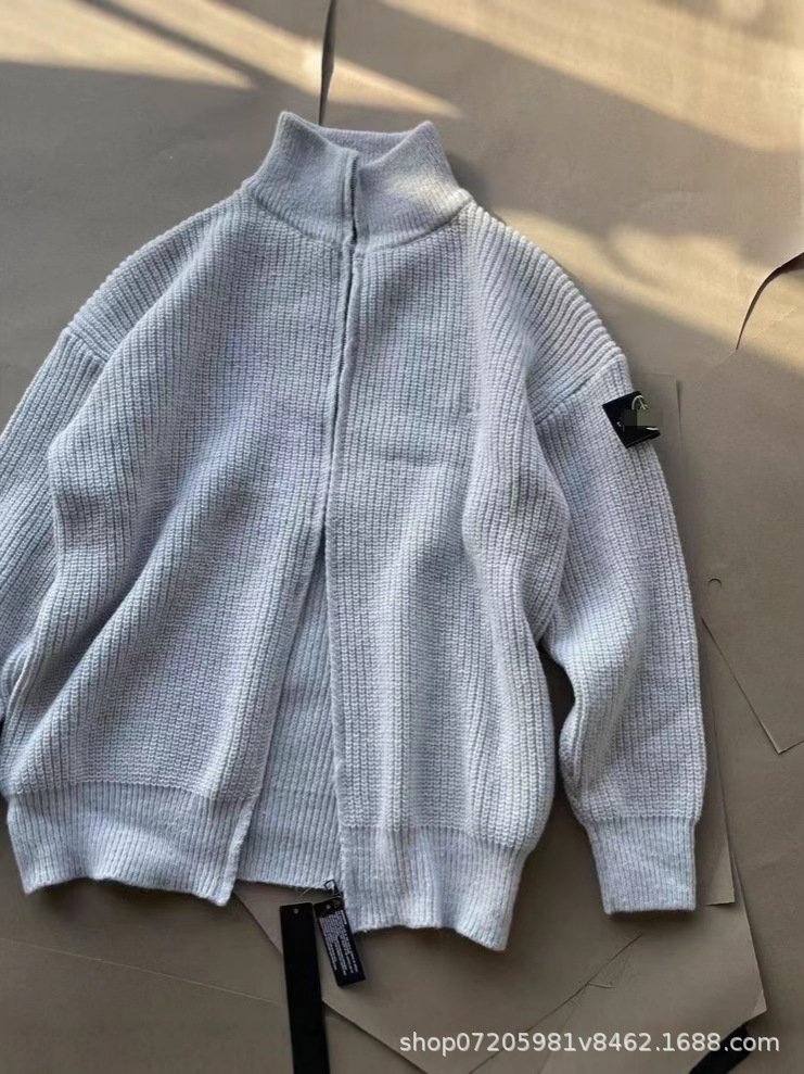 European and American Trendy Brand Heavyweight High Version Autumn and Winter Warm Twist Couple Stand Collar Zipper Sweater