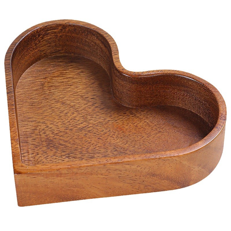 Solid Wood Dried Fruit Plate Walnut Color Heart-Shaped Dried Fruit Plate Japanese Style Solid Wood Tray Stackable Dried Fruit Box Nut Box
