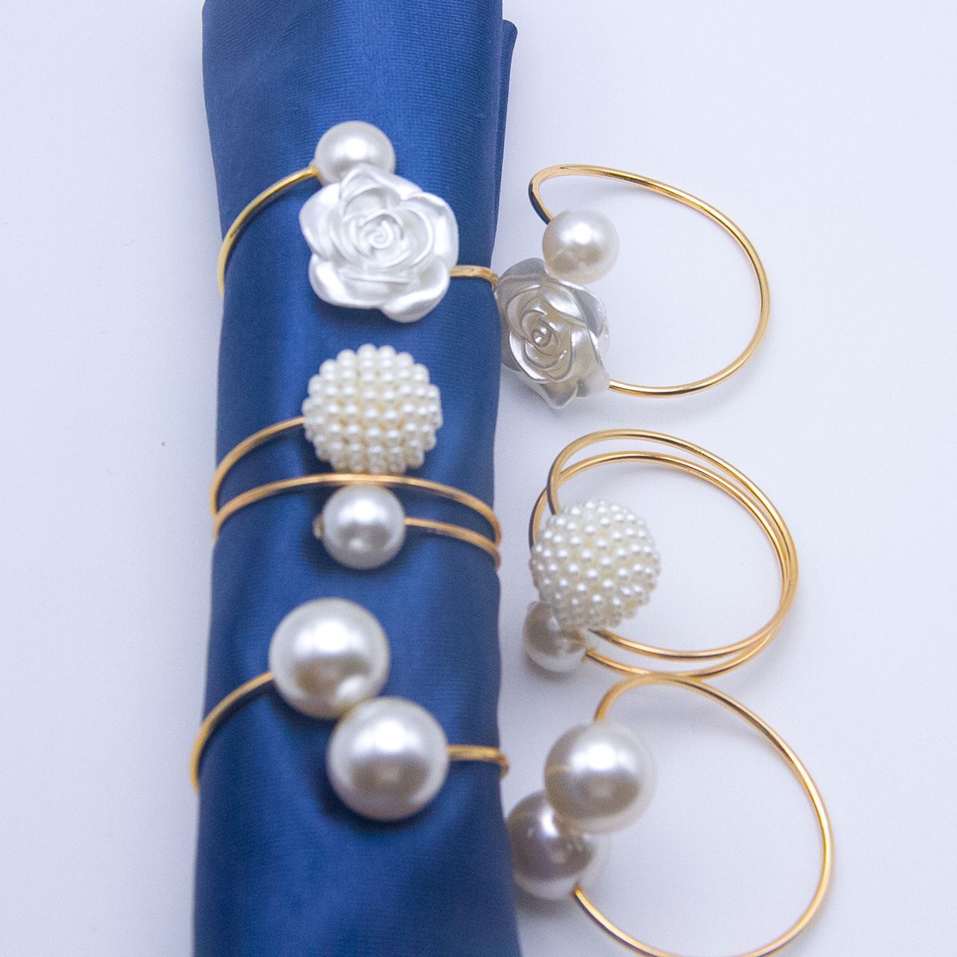 Amazon Creative Rose Round Pearl Metal Napkin Buckle Napkin Ring Napkin Ring Hotel Table Wholesale