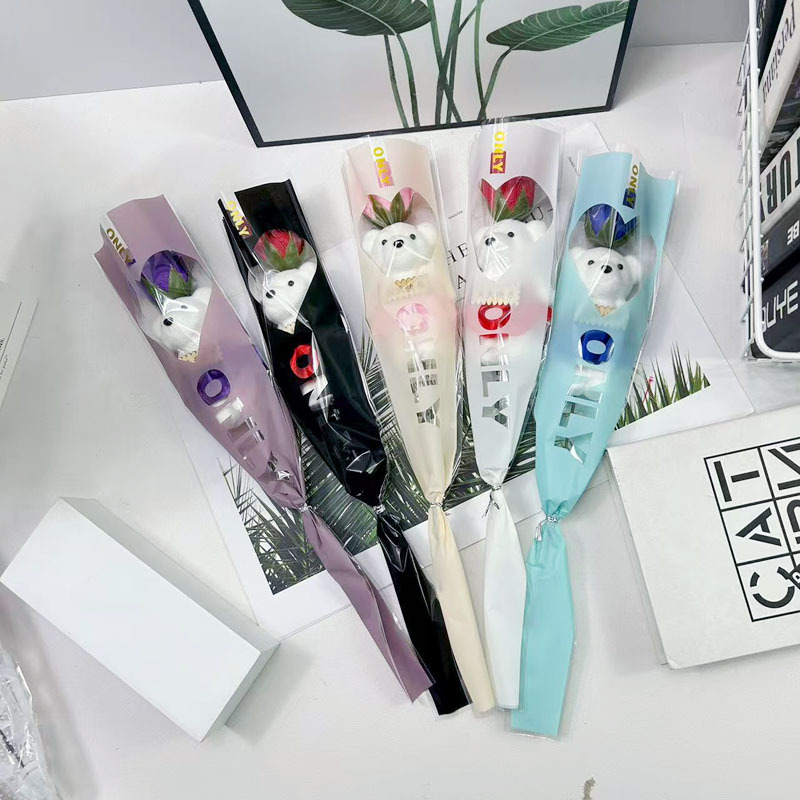 Cross-Border Manufacturer Direct Sales Valentine's Day Single Bear Soap Flower Artificial Flower Rose Bouquet Event Promotion Small Gifts