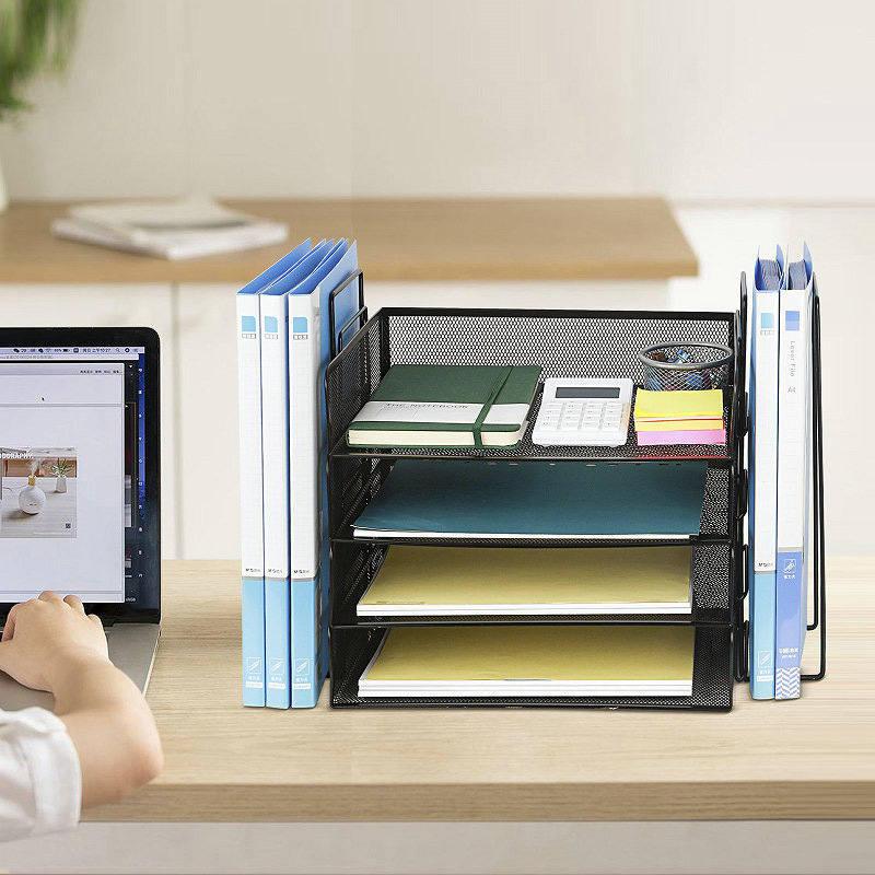 Amazon Desktop Bookend File Storage Rack Stackable Four-Layer File Tray File Management Rack Office Supplies