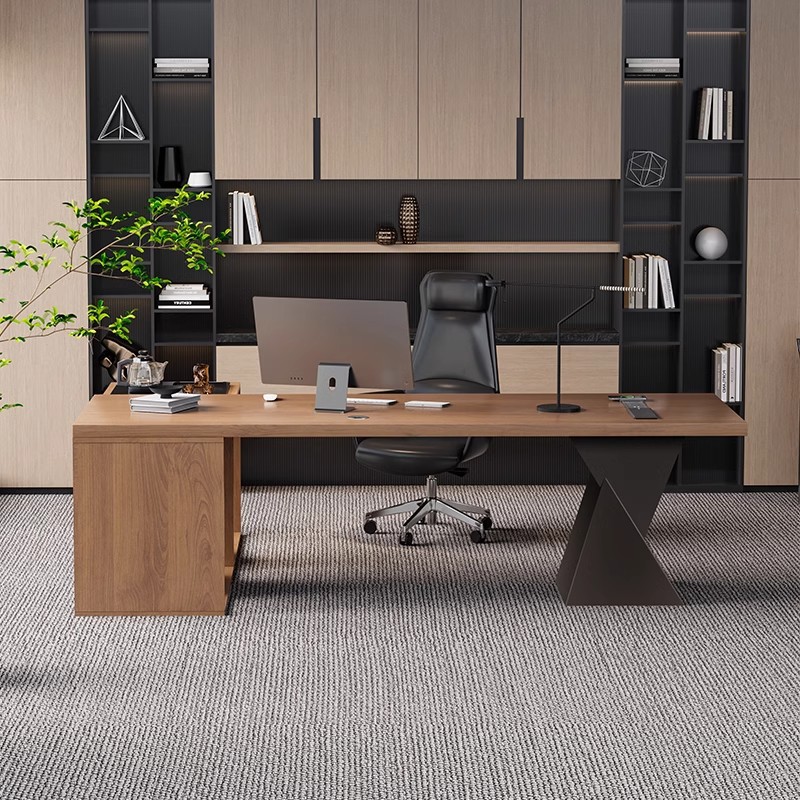 Simple Modern Solid Wood Desk with Tea Table Integrated President Boss Desk Executive Desk Light Luxury and High-End Sense