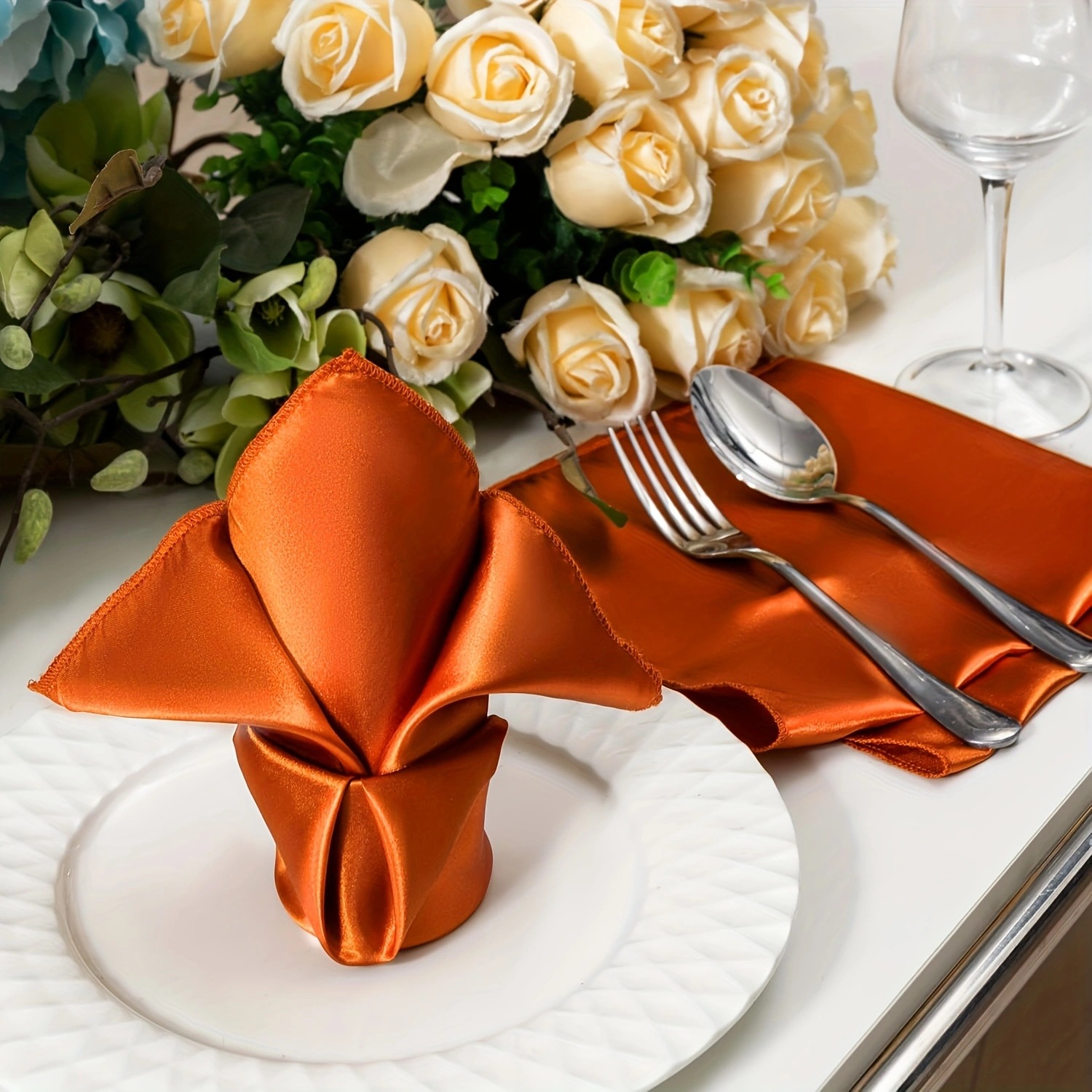 Satin Napkin Cloth Silks and Satins Polyester Smooth Hotel Luxury Table Decoration Wedding Christmas Wholesale Cross-Border Cloth