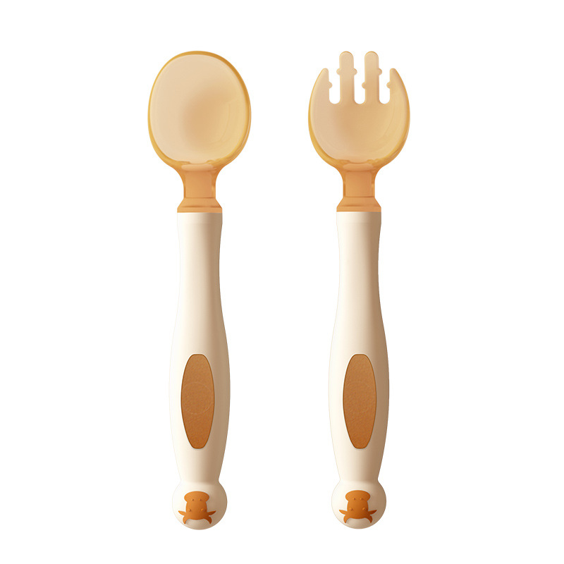 Manufacturer's Dropshipping Baby Spoon Learning to Eat Elbow Fork Spoon Baby Food Supplement Spoon Children's Tableware Set Twist Spoon