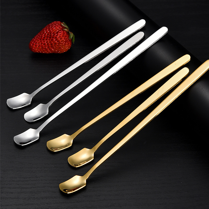 Кросс-бордерная ложка из нержавеющей стали, квадратная ложка, ложка для кофе, креативная длинная ручка, подарочная ложка, ложка для десертов, ложка для смешивания в чашке