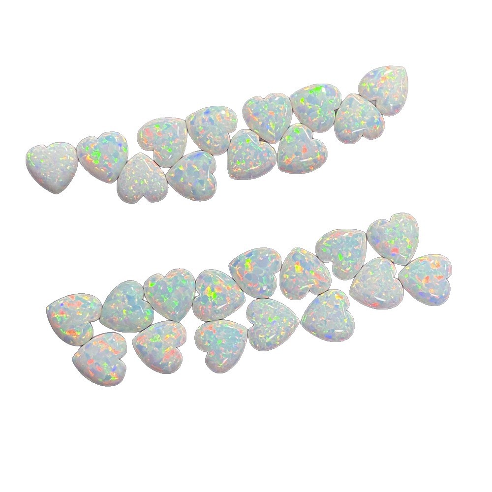 Xiaohongshu Hot Selling Heart-Shaped Op17 Artificial Opal Flat Plain Synthetic Opal Stone Loose Stone Ring Surface Manufacturer Wholesale