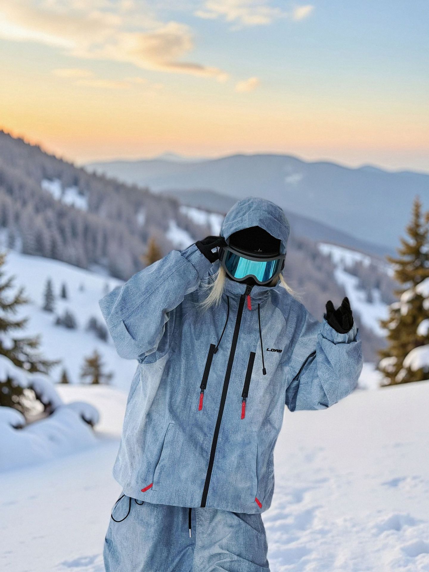 Fuyan Blue Denim Ski Suit for Women 2025 Autumn and Winter New Windproof and Waterproof Single and Double Board Couple Snow Suit for Men