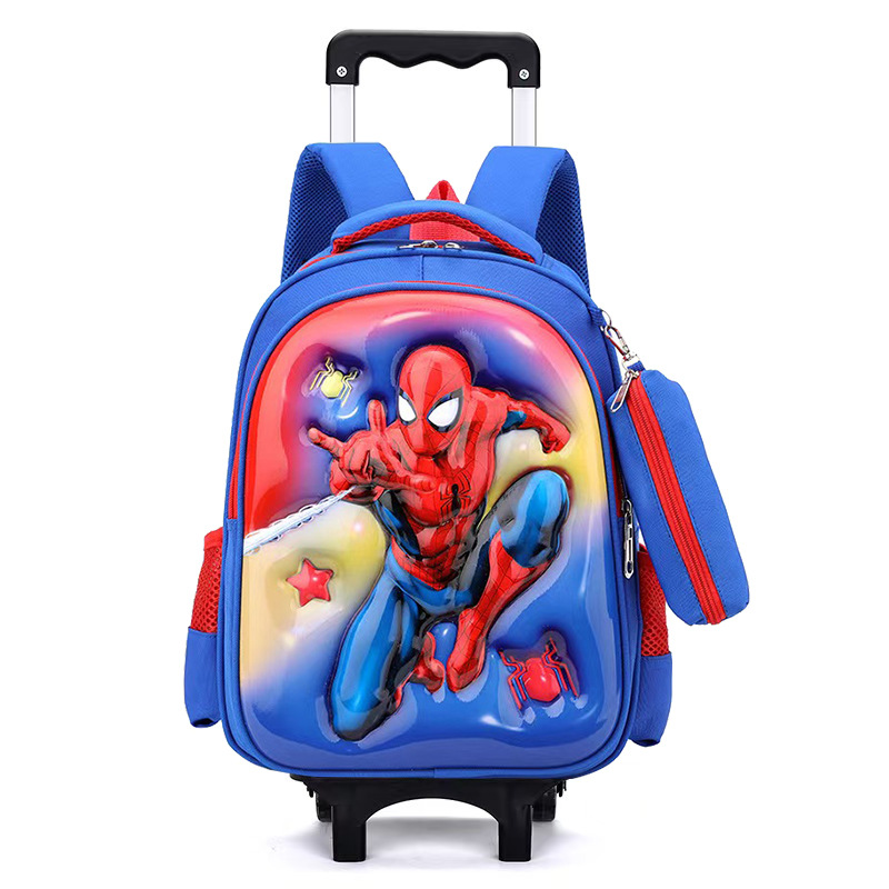 Foreign trade explosions 15 inch pull rod student schoolbag pencil case ultra light weight cartoon children's shoulder bag wholesale Spider-Man