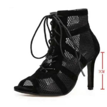 Cross-Border European and American New Black Mesh Suede Fashion Cross Strap Sexy High Heels Plus Size Women's Shoes Aliexpress Amazon