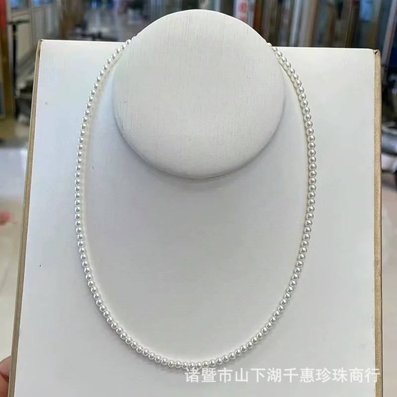 Zhuji Natural Freshwater Pearl 3-4mm Necklace S925 Silver Extremely Strong Light Millet Chain baby Chain Semi-finished Product Diy