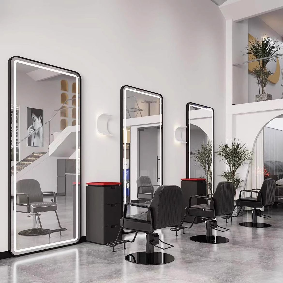 Trendy Hair Salon Mirror Table Hair Salon Mirror Hair Salon Special Haircut Mirror Simple with Led Light Wall-Mounted Single-Sided Mirror