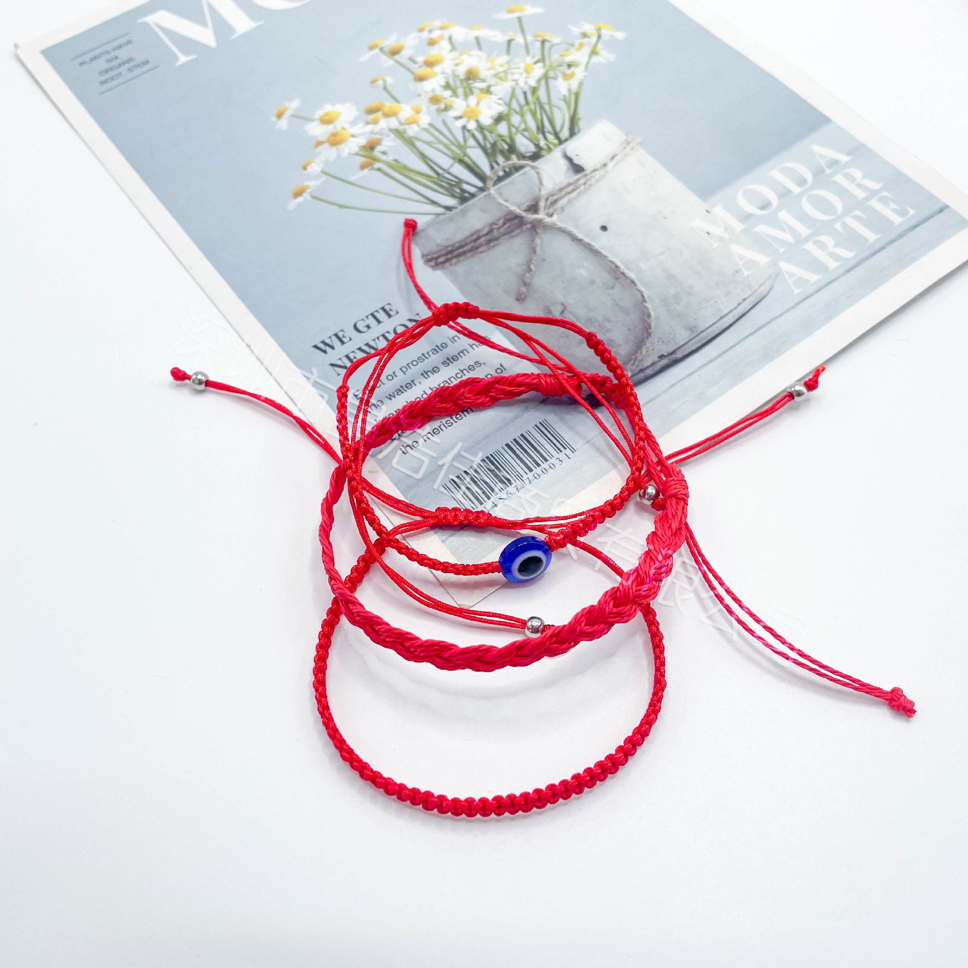 European and American Cross-border Red Rope Hand Rope Adjustable 7 Knot Red Rope Evil Eye Red Rope Braided Hand Braided Adjustable Bracelet