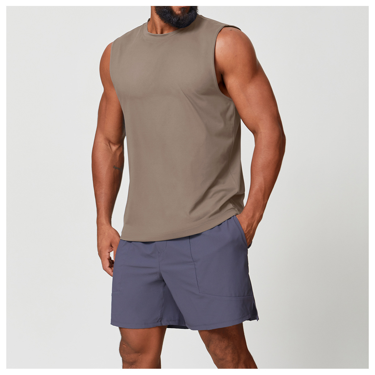 European and American Yoga Fitness Clothing Men's Sleeveless Sports Tops Pure Color Breathable Sweat-Wicking Running Casual Vest 1166