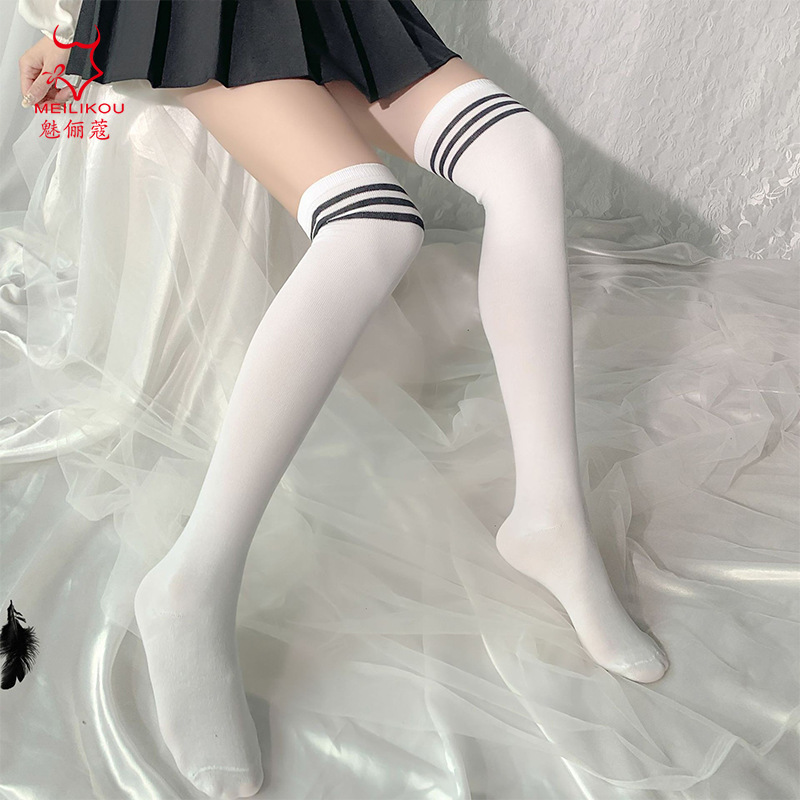 Japanese style sexy preppy style cotton thick black and white striped stockings three bars over the knee high socks student socks 13