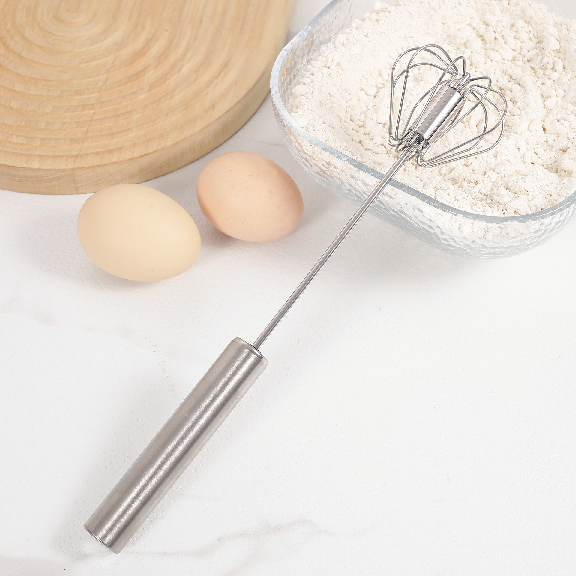 Stainless Steel Semi-Automatic Egg Beater Rotating Cream Egg Mixer Household Manual Egg Beater Baking Tool