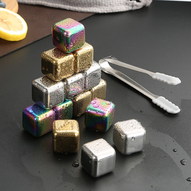 Кросс-бордерные 304 нержавеющие стальные кубики льда, быстро замороженные металлические кубики льда, комплект титаново-покрытых золотых камней для вина, камней для виски, ледяные частицы
