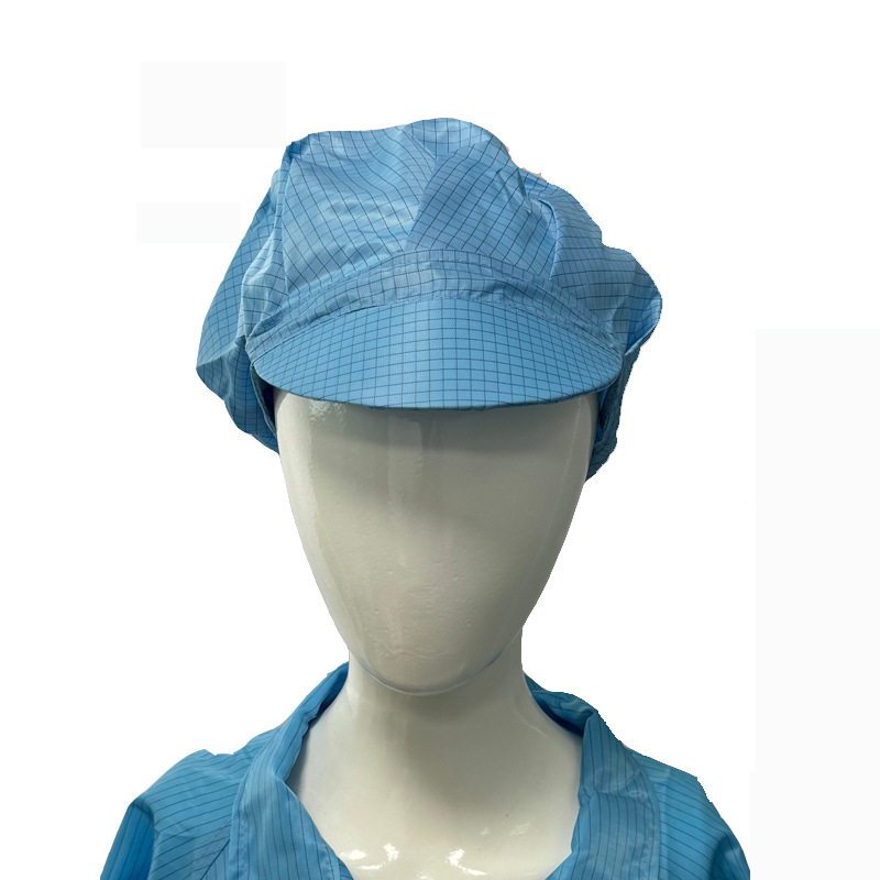 Anti-Static Grid Small Work Cap Factory Dust-Free Workshop Electronics Factory Duckbill Cap Blue Folded Edge Cap Plaid Hat