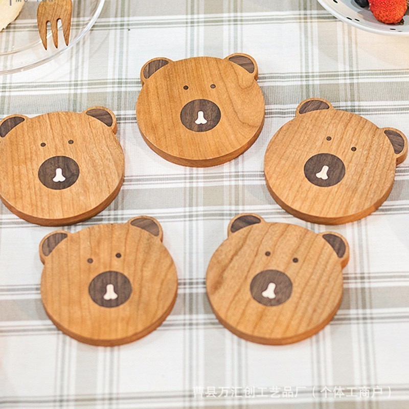 Wooden Bear Coaster Home Kitchen Tabletop Casserole Insulation Pad Solid Wood Practical Mug Tea Cup Coaster