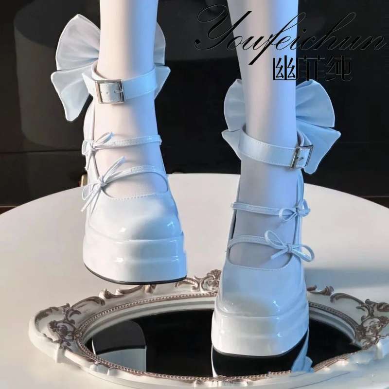 Обувь Youfei Pure 2025, оригинальные лолита туфли с бантом, средний каблук, водонепроницаемая платформа, милые сладкие цвета, стиль для девушек в японском стиле