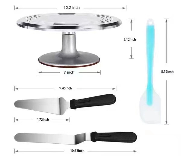 [Factory direct] 12 inch all aluminum alloy cake turntable baking tools decorating table scraper combination set
