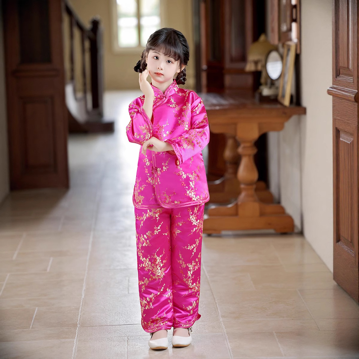 2025 New Summer Autumn Children's Tang Suit Retro Suit Chinese Style Little Girls Girls Tops and Pants Wholesale Dropshipping