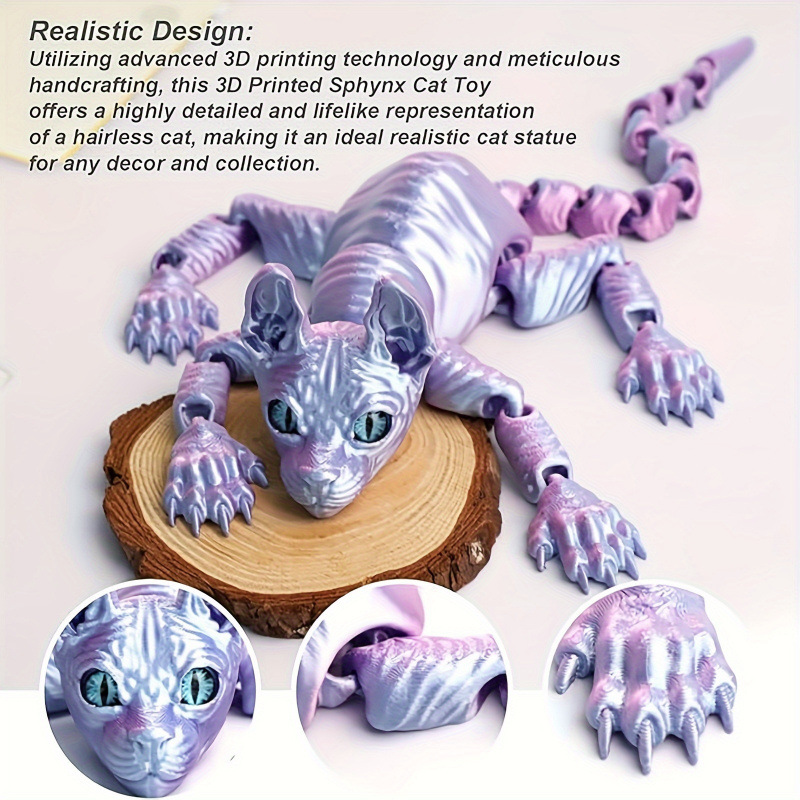 2026 New Cross-Border Dropshipping 3D Printing Sphynx Cat 3D Printing Animal Toy Realistic Cross-Border