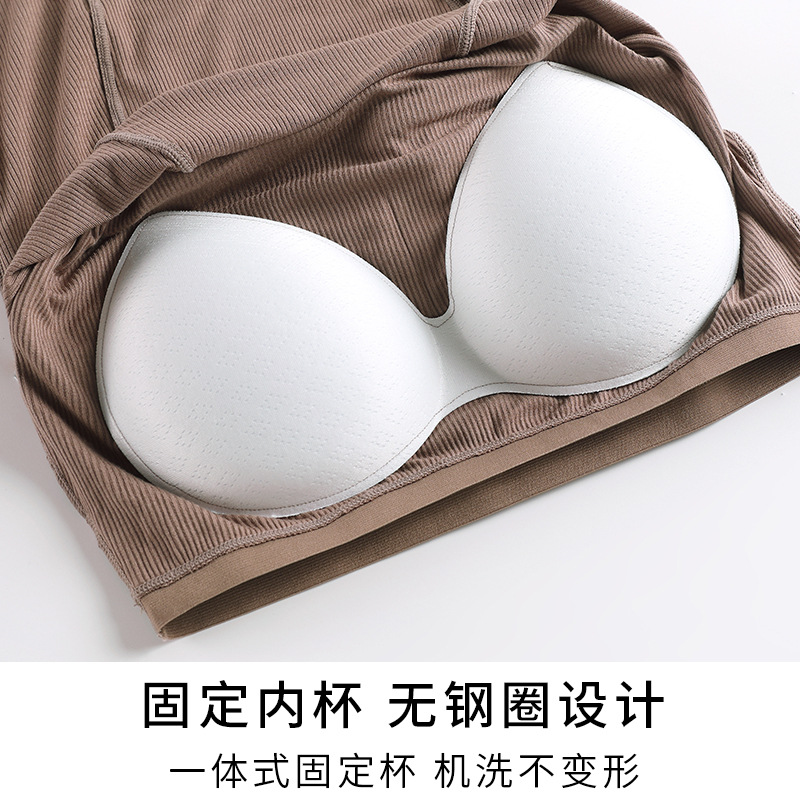 Modal thread short sleeve shoulder T-shirt with chest pad women's summer thin wear-free bra plus size outer wear top