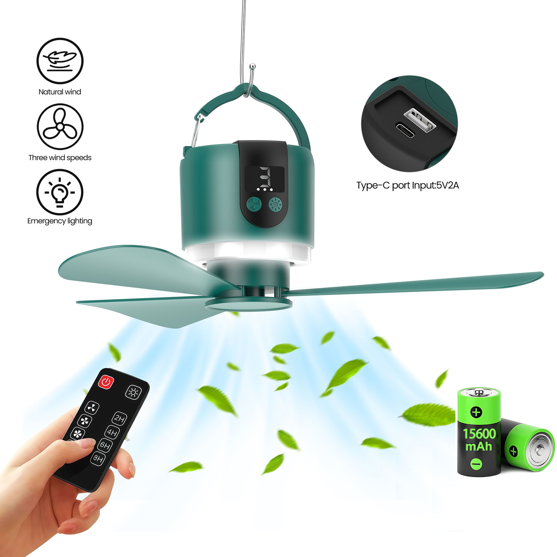 New Cross-Border Fan Outdoor Tent USB Charging Camping Fan Convenient Remote Control Silent Dormitory Small Ceiling Fan