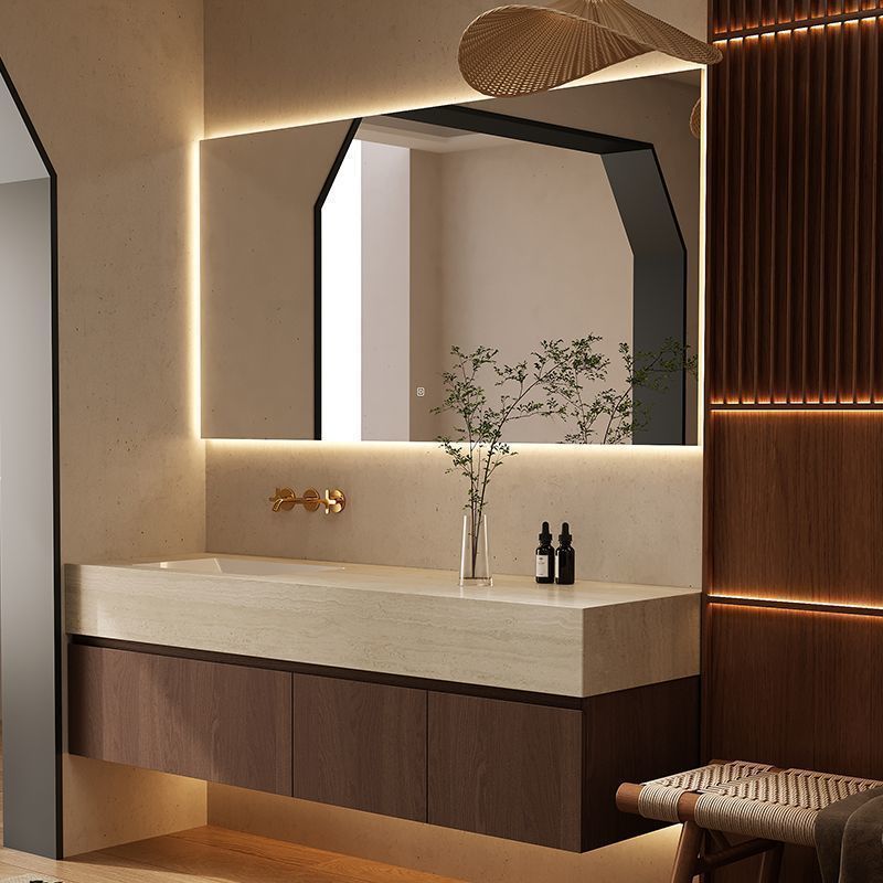 Italian Minimalist Bathroom Cabinet Stone Hot-Bent Slate Seamless Ceramic Basin Smart Combination Antique Style Bathroom Cabinet