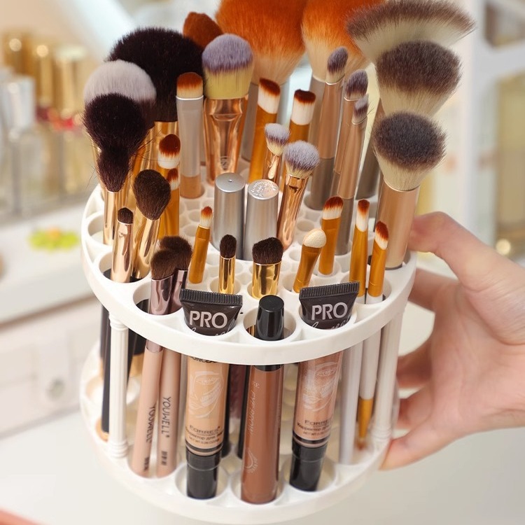 New Thickeneded 45-Hole Makeup Brush Storage Rack Brush Storage Box Removable Cleaning Round Makeup Brush Holder Pen Holder