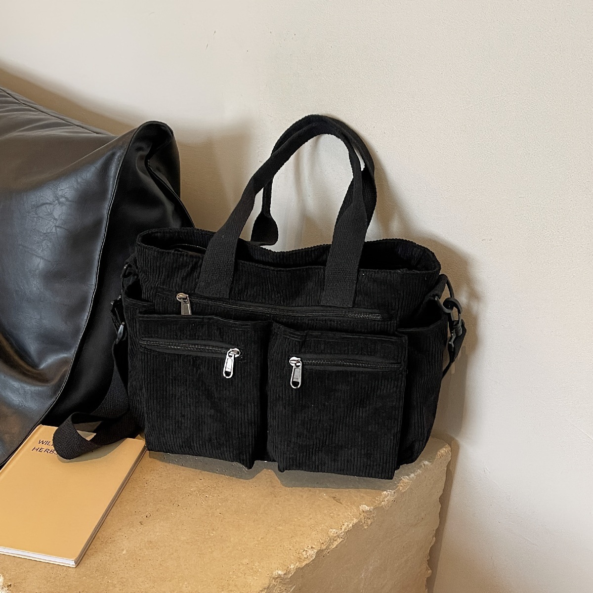 Сумка через плечо для женщин из кордюроя, с несколькими карманами, большая емкость, повседневная сумка