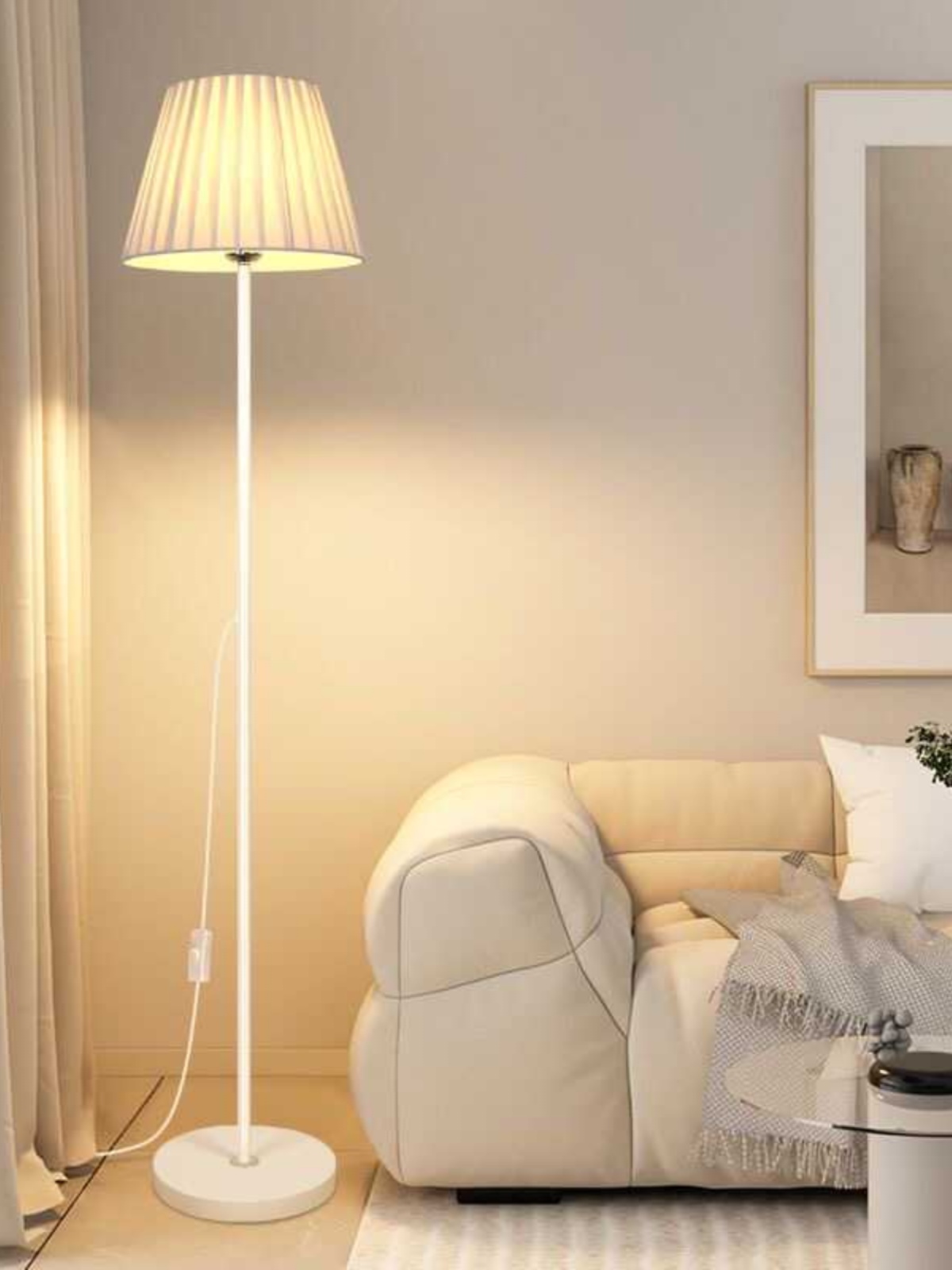 Energy-Saving Eye Protection Fabric Floor Lamp Living Room Study Modern Simple Hotel Bedroom Bedside Decorative Table Lamp Vertical Lamp