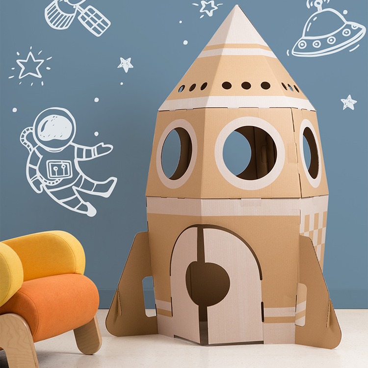 Cardboard Rocket DIY Game House Tent Toy Parent-Child Colored Children's Room Castle Assembled Room Paper Shelf