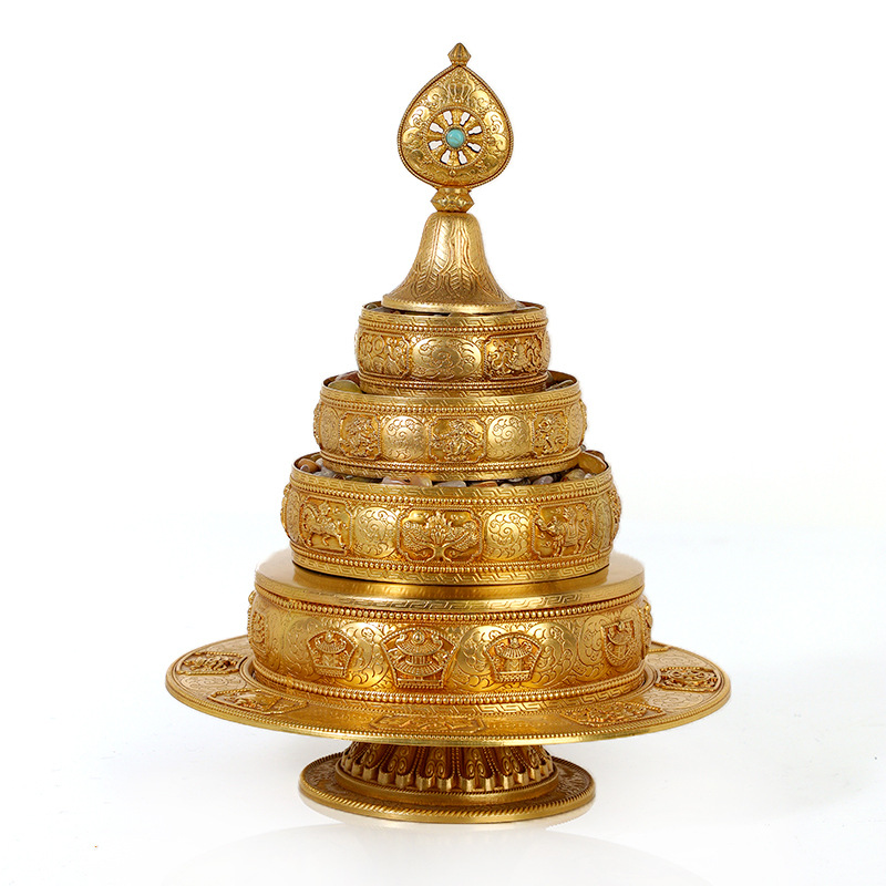 Huibaomanzha Plate Brass Imitation Nepalese Eight Auspicious Carved Full Set of Xizang Mandala Repair Plate 13cm Mandala Plate